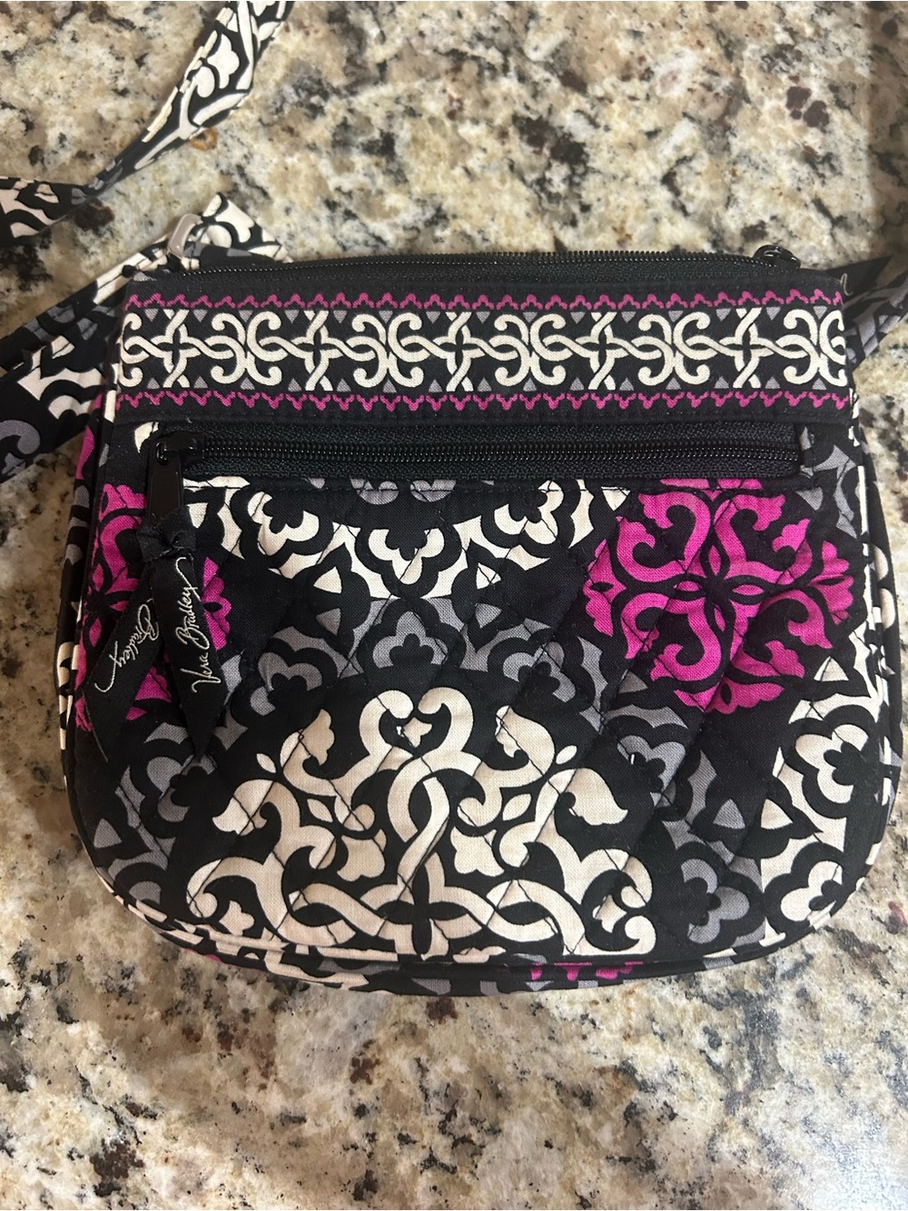 Vera Bradley Black White & Magenta Patterned Quilted Crossbody